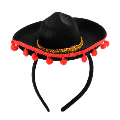 Sombrero Headband with Red Pom Poms