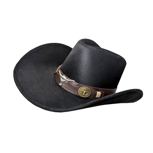 Black Suede Cowboy Hat with Animal Deco