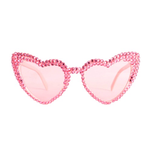 Pink Heart Diamante Party Glasses 1