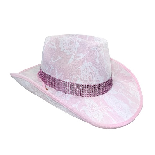 Pink Lacy Festival Cowboy Hat with Sequin Trim