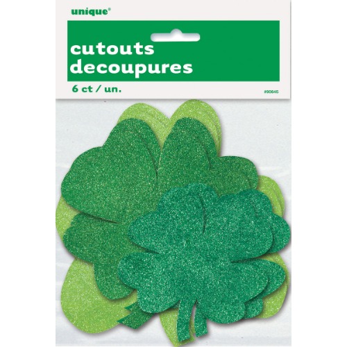 6pcs Green Shamrock Mini Glitter Cutouts