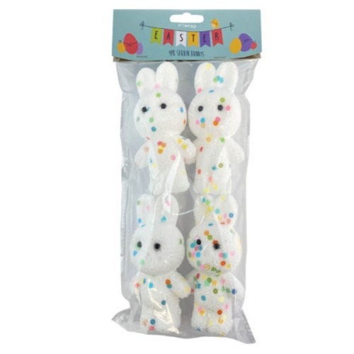 Easter 4pk White Bunny with Colourful Sequins 1 1
