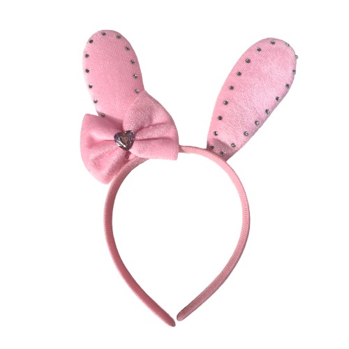 Easter Bunny Headband with Bow Diamante Pink 1
