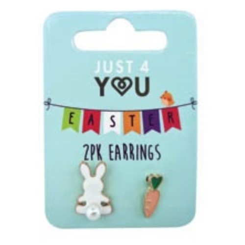Easter White Bunny with Carrot Metal Earrings 1 1