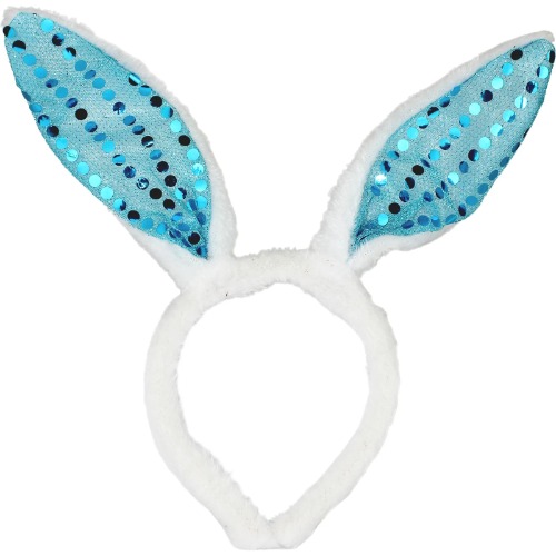 Plush Blue Sequin Bunny Ear Headband 1