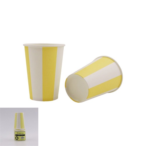 12 x 266ml Yellow Striped Paper Cups