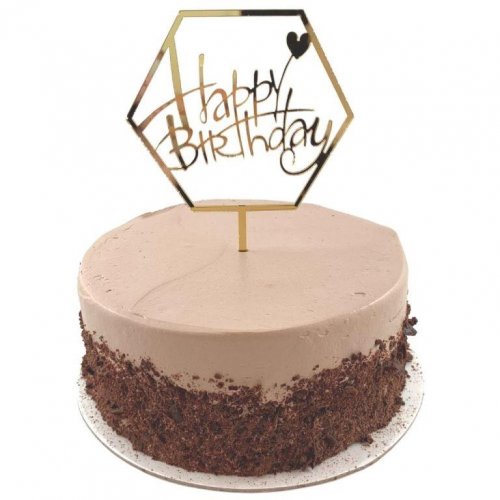 Cake Topper Acrylic 2mm Happy Birthday Hex Gold