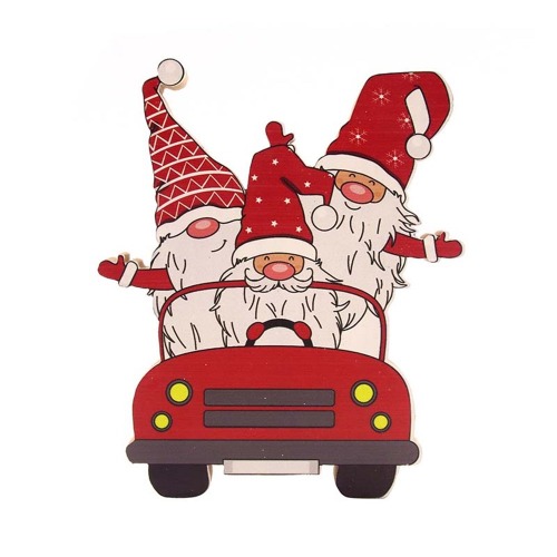 Christmas Mdf Gnomes In Car 12.5X14.5cm