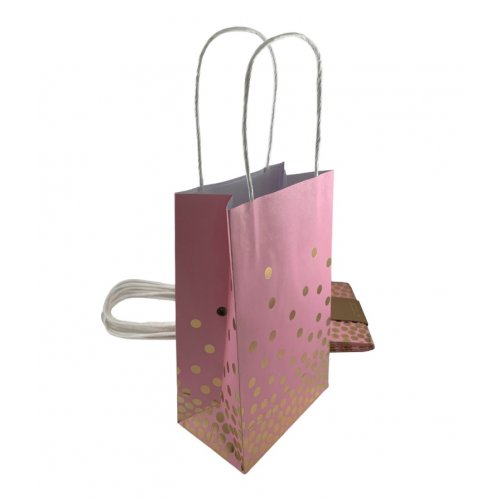 Party Bag Paper 215 x 130 x 80mm Pink with Gold Dots Pack 5