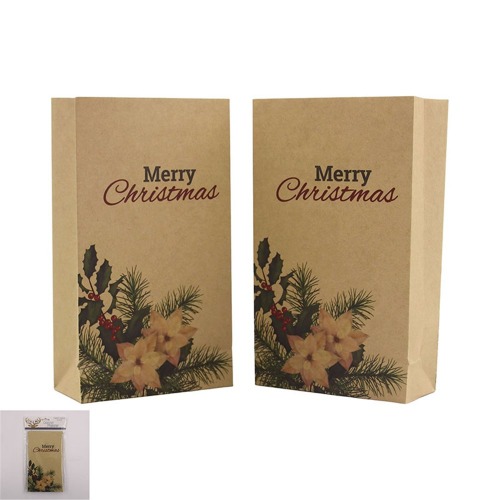 Pk6 Merry Christmas Kraft Loot Bag 10.5x4.6x18cm