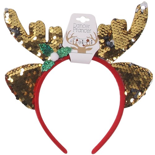Sequined Reindeer Headband Gold