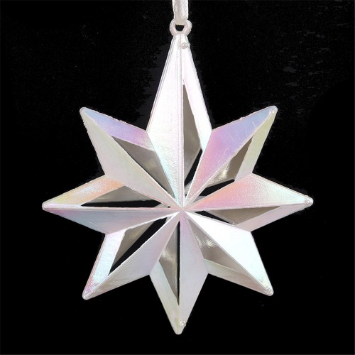 White Irridecent Star Tree Ornament 10x12cm