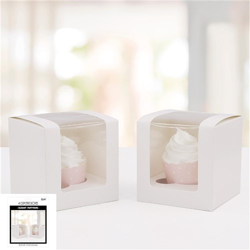 White Single Cupcake Box 10x10x10cm Pack 4