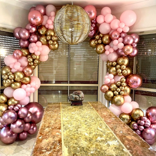 Chrome Gold with Pinkish Balloon Garland Setup
