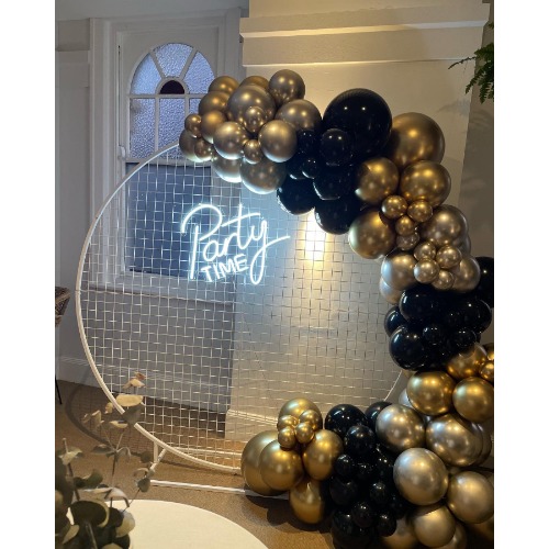 Party Time Black with Gold Balloon Garland Setup