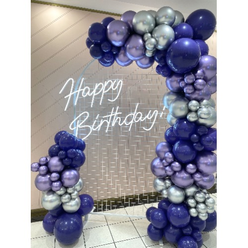 Purple with Silver Birthday Balloon Garland Setup