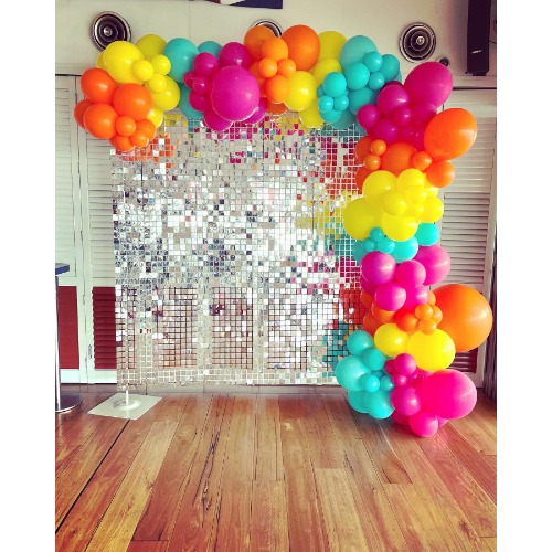 Tropical Theme Party Balloon Garland with Silver Shimmer Wall