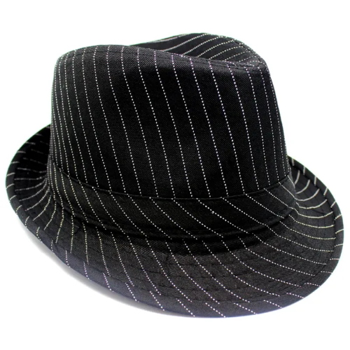 Black Trilby Fedora Hat With Stripe Design