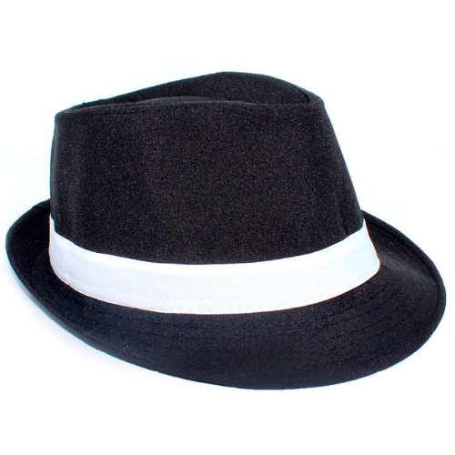 Black Trilby Fedora Hat With White Ribbon