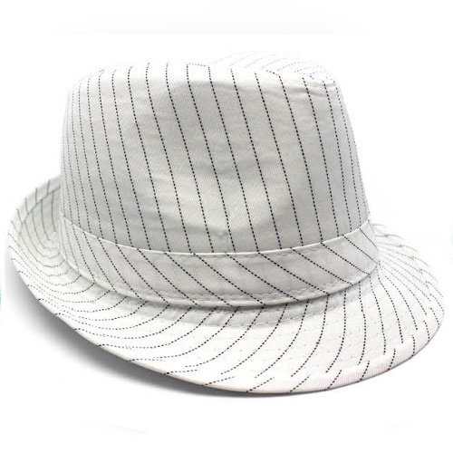 InkedWhite Trilby Fedora Hat With Stripe Design