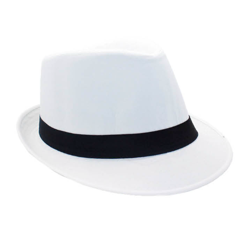White Trilby Fedora Hat With Black Ribbon