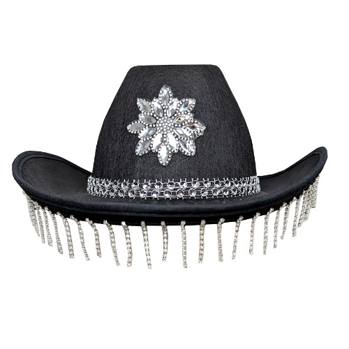 Black Cowboy Hat with Rhinestones & Tassels