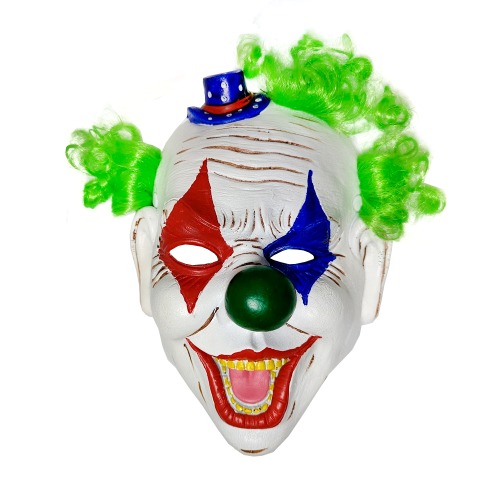 Grinning PU Clown Mask with Green Hair