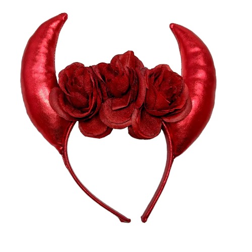 Red Devil Headband with Red Roses