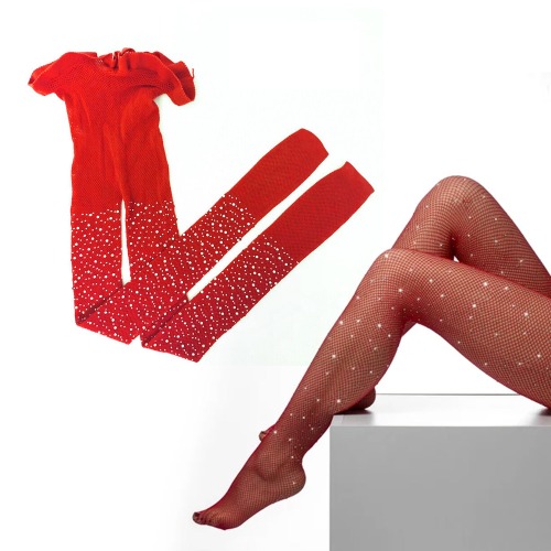 Red Fishnet Pantyhose with Diamante