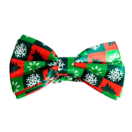 Christmas Bow Tie Red & Green with Snowflake Prints