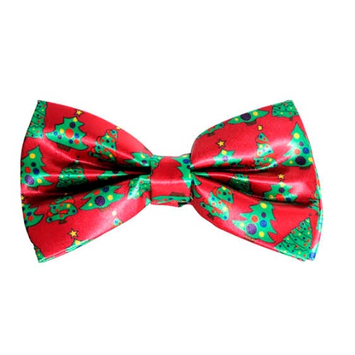 Christmas Bow Tie Red with Tree Prints