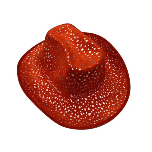 Red Cowboy Hat with Merry Christmas & Star Design