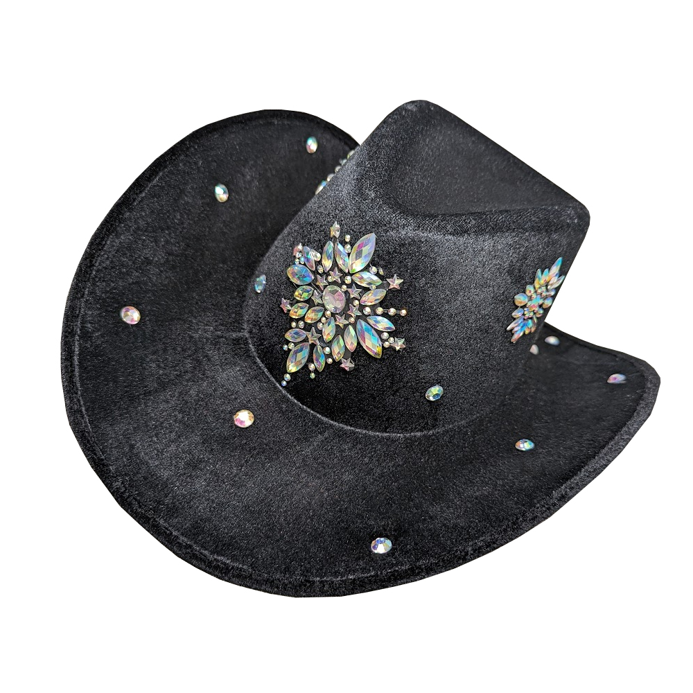 Black Cowboy Hat with Centre Crystal Decors & Scattered Crystals