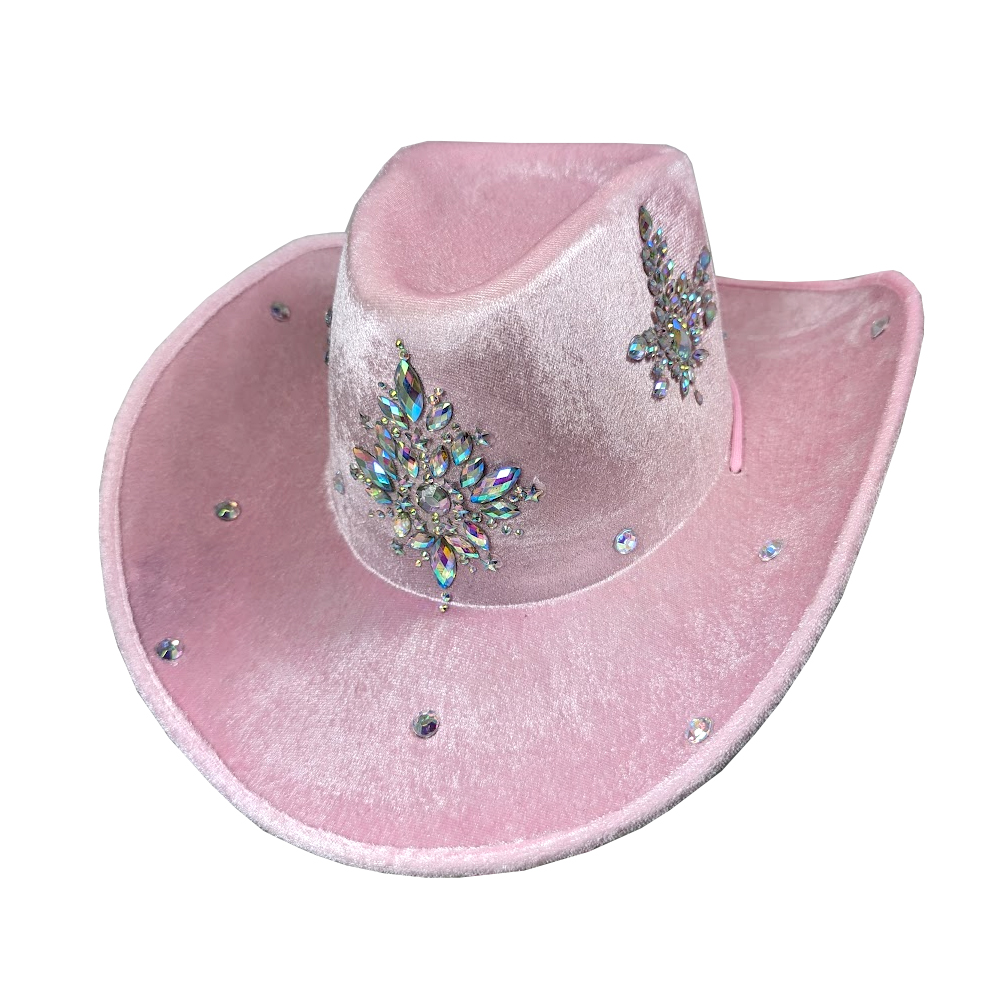 Pink Cowboy Hat with Centre Crystal Decors & Scattered Crystals