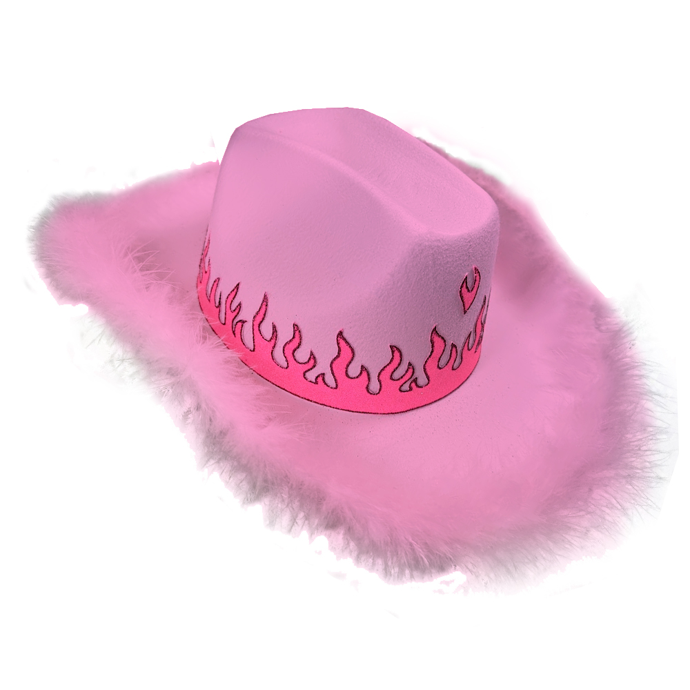 Pink Festival Hat with Pink Glitter Flame Design Pink Cowboy Hat