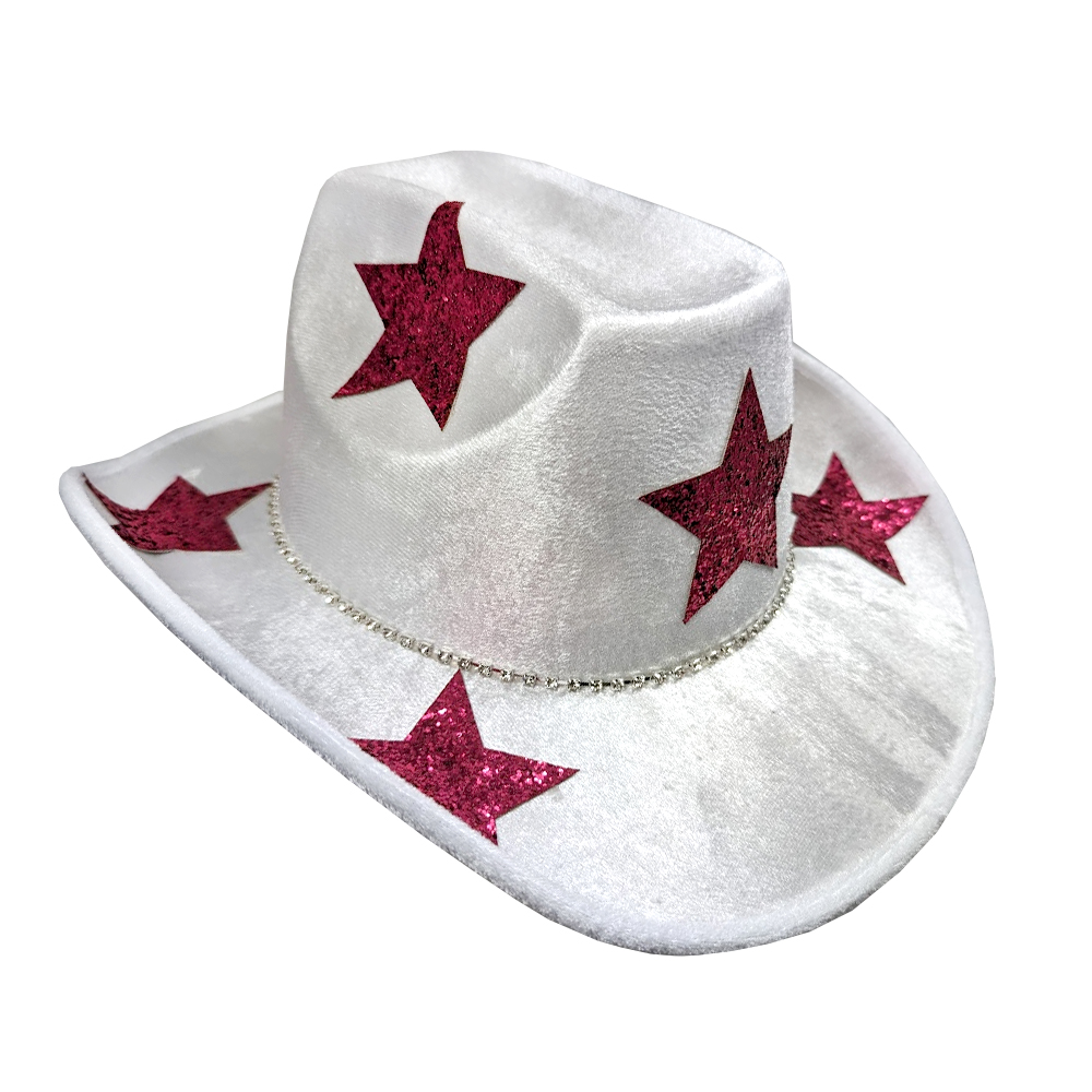 White Festival Hat with Pink Metallic Stars White Cowboy Hat