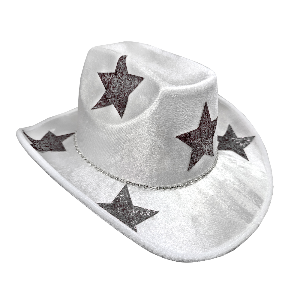 White Festival Hat with Silver Metallic Stars White Cowboy Hat
