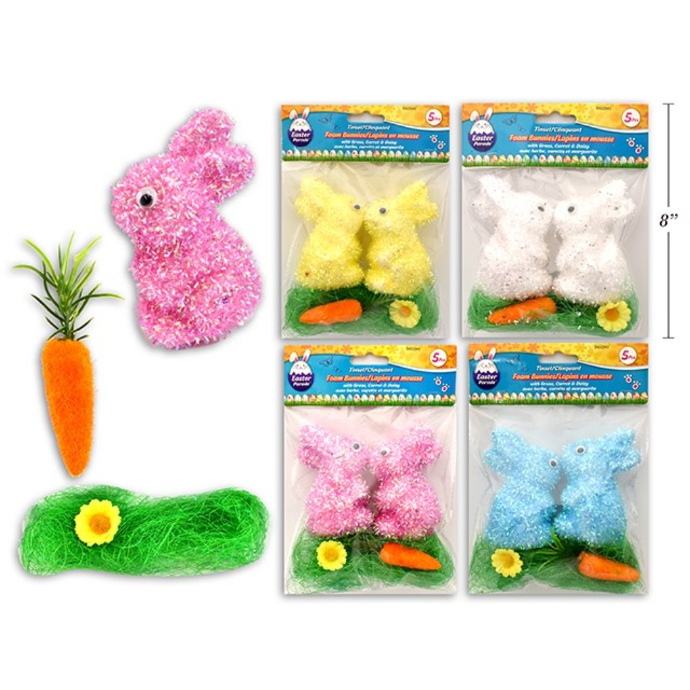 Easter Glitter Bunnies with Grass & Carrot Easter Hat Decorations