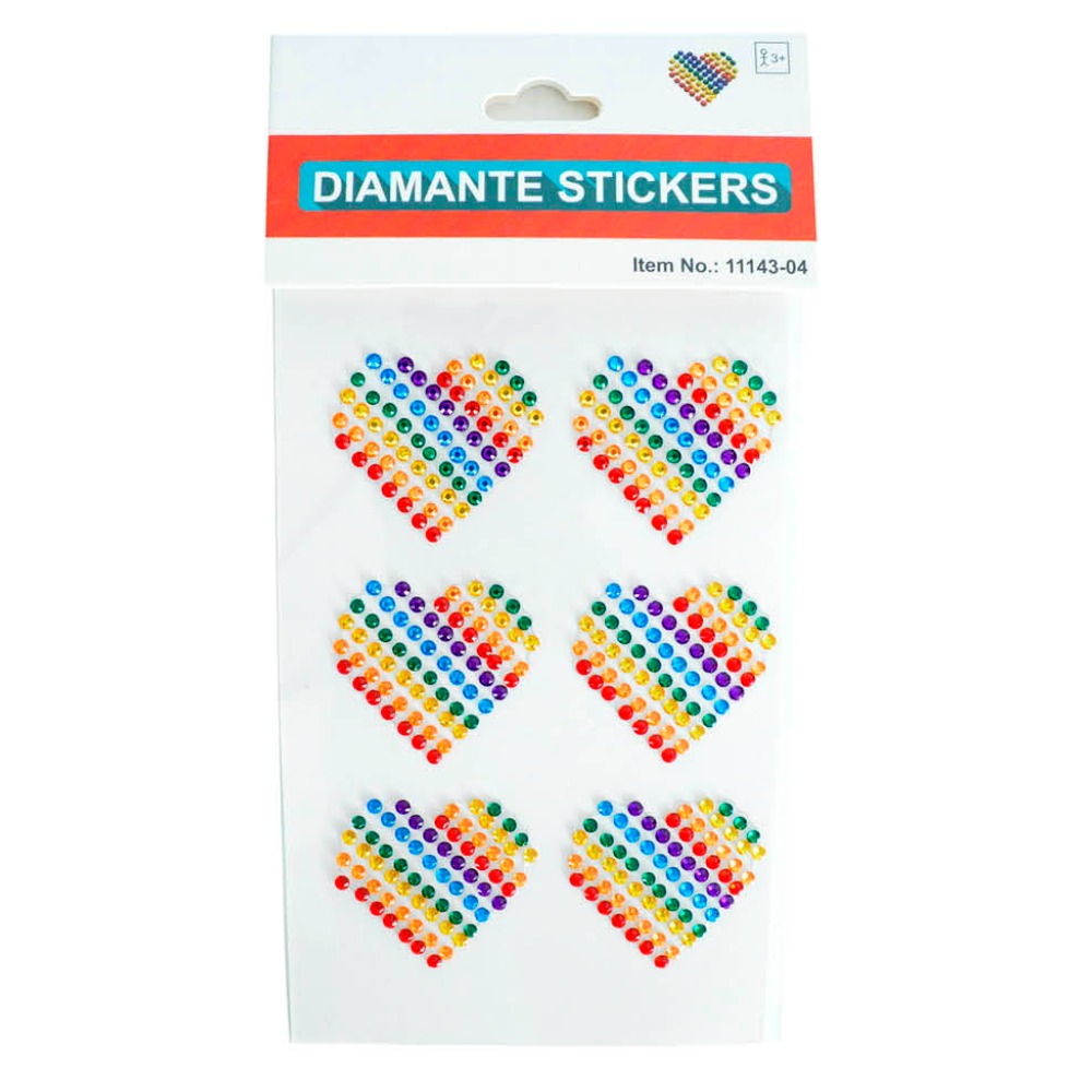 Rainbow Diamante Stickers Heart Shape Mardi Gras Accessory ()