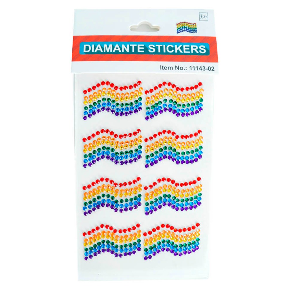Rainbow Diamante Stickers Wavy Flag Shape Mardi Gras Accessory