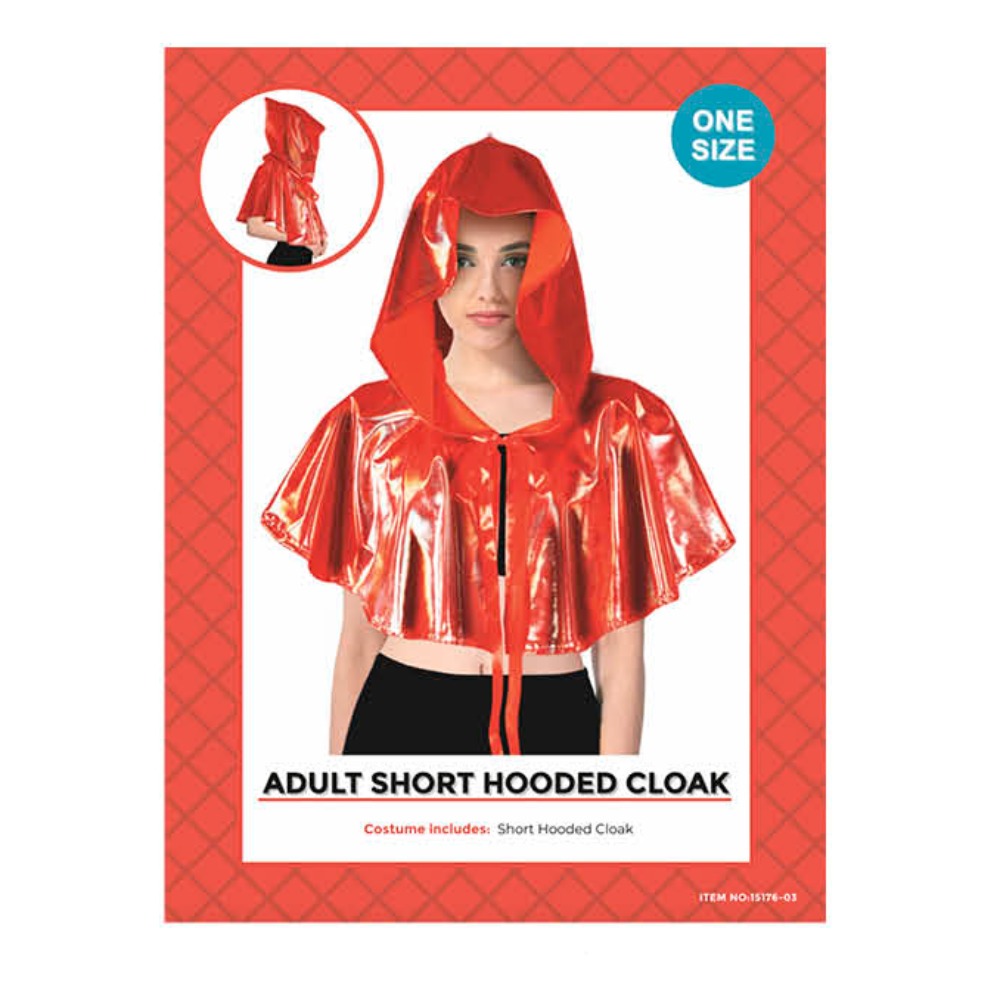 Red Metallic Short Hooded Cape Mardi Gras Costume