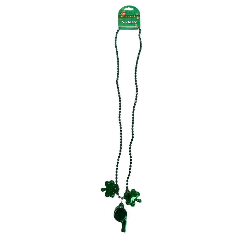 St Patrick's Day Beaded Necklace with Whistle & Shamrock