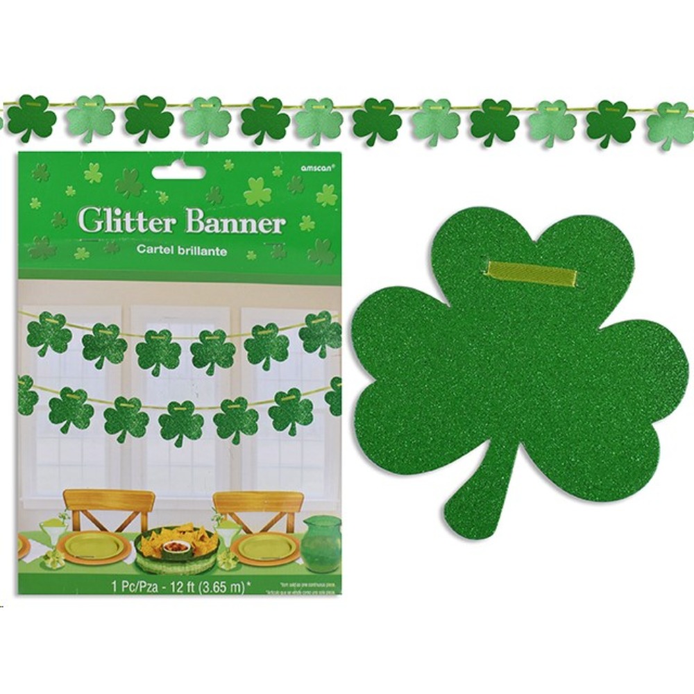 St Patrick's Day Shamrock Glitter Paper Banner St Patty's Decorations