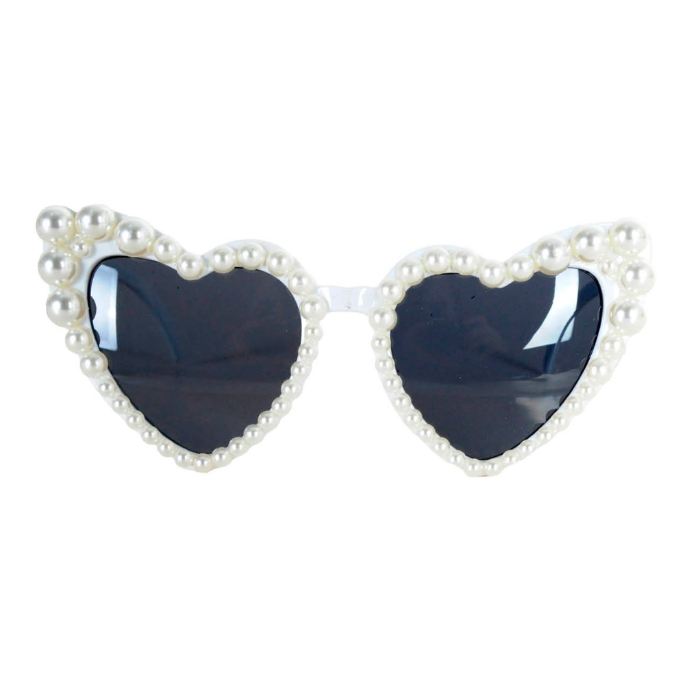White Pearl Heart Party Glasses with Dark Lenses