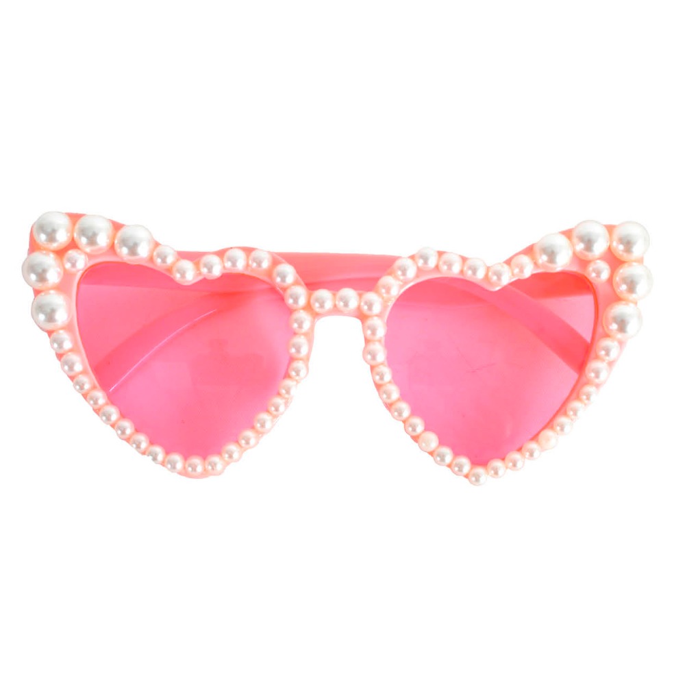 White Pearl Heart Party Glasses with Pink Lenses