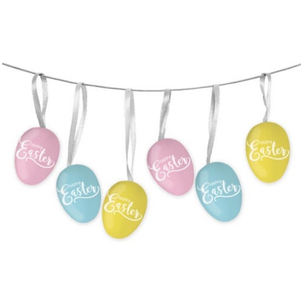 pcs Easter Decoration Hanging Eggs Pastel Colour with Happy Easter Text