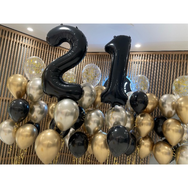 Black st with Chrome Gold Champagne with Confetti Balloon Bouquet