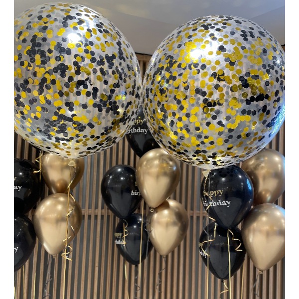 Black & Gold Theme Birthday Balloon Bouquet