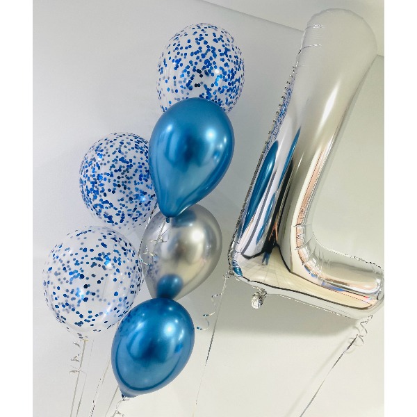 Blue Confetti Balloon Bouquet with x cm Letter Foil Balloon